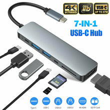 Load image into Gallery viewer, Compatible with Apple, 7 in 1 Aluminum Multiport USB C Hub Type C To USB 4K HDMI Compatible Adapter Converter Docking Station For Macbook 7 in 1 Multiport USB-C Hub Type C To USB 3.0 4K HDMI Adapter For Macbook Pro Air
