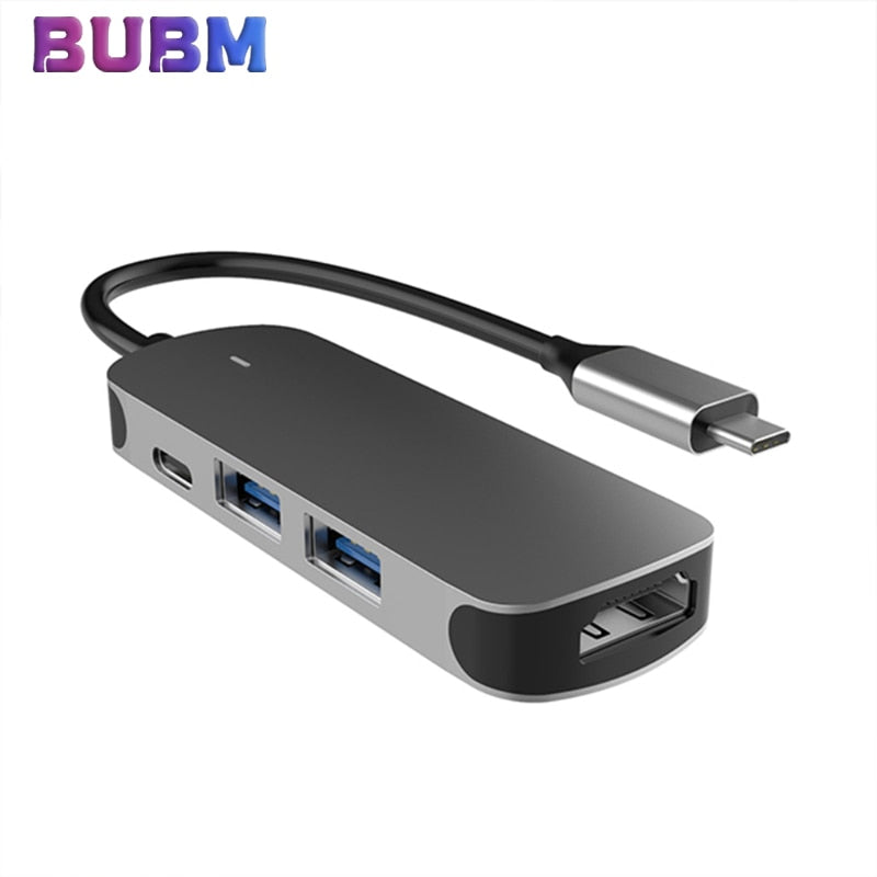 T3EB Muiti-Ports 4-in-1 USB C Hub Converter USB-C To HDMI-Compatible Type-C Splitter Docking Station Suport 5V 2A  4K